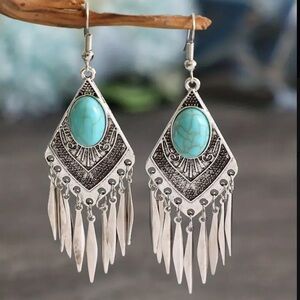 💎 New Silver Retro Vintage Design Turquoise Earrings